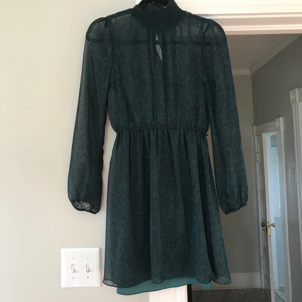 High Neck Sheer Long-Sleeve Dress